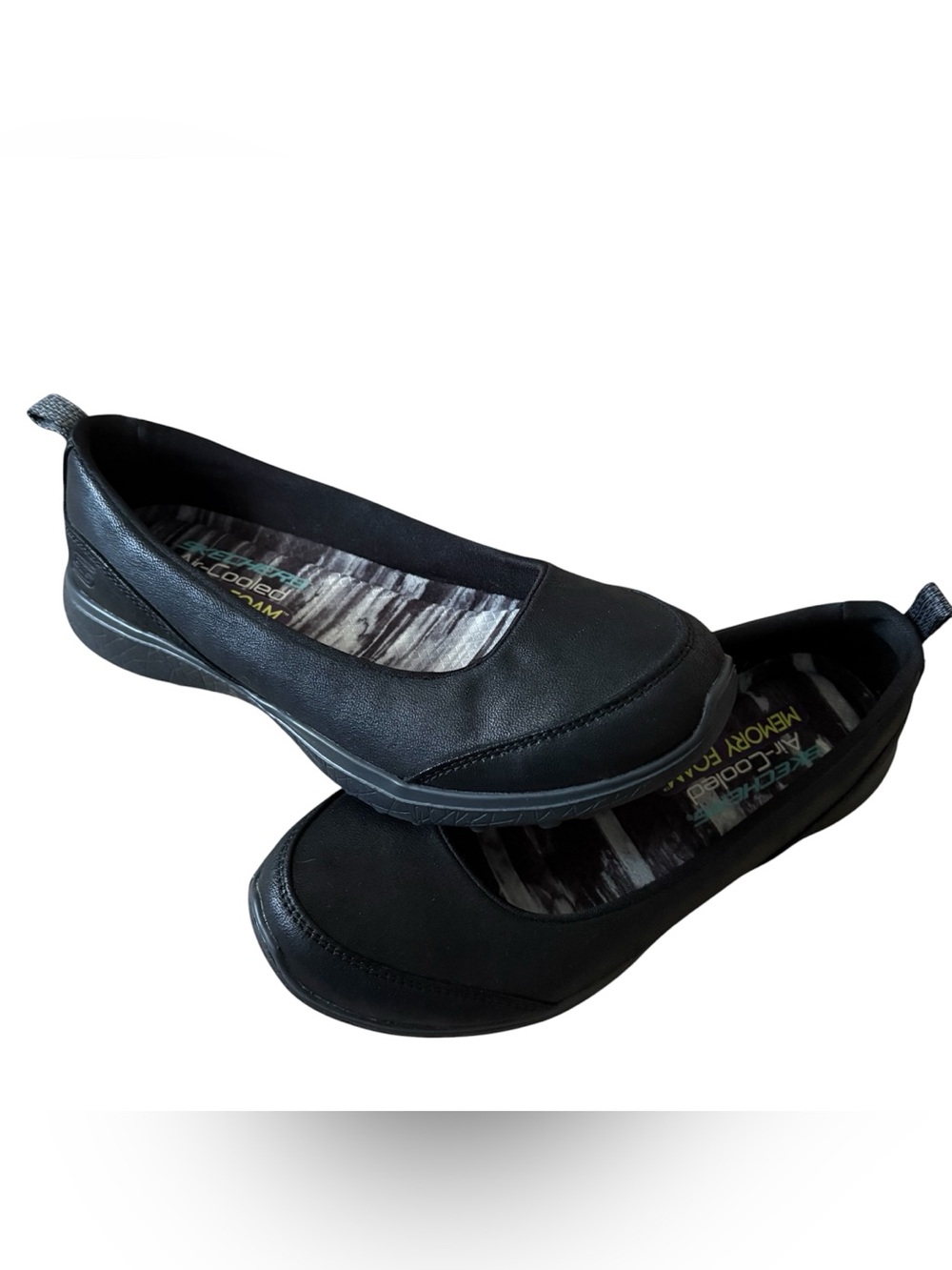 Skechers memory foam faux leather black slip on flats